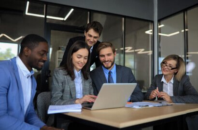 Professionals discussing business tasks